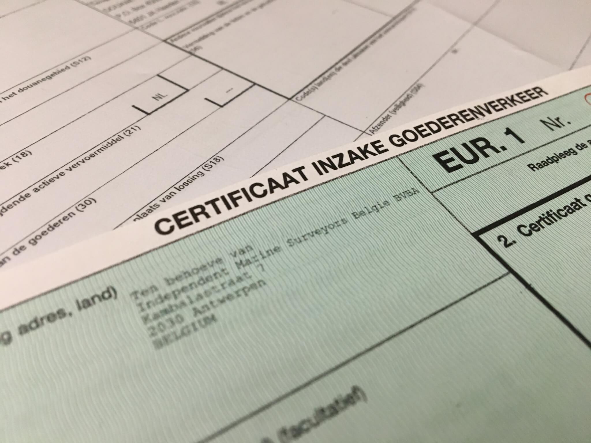 EUR.1 verklaring of oorsprongscertificaat